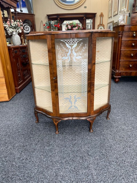 Vintage Walnut China Cabinet Display with key
