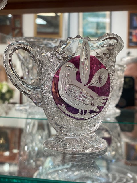 A Byrdes Hofbauer Crystal Milk Creamier Jug and Sugar Bowl Ruby Red Made in West Germany