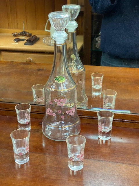 Delicate Decor Cristallerie Made in Italy Handpainted Decanter 4 Glasses