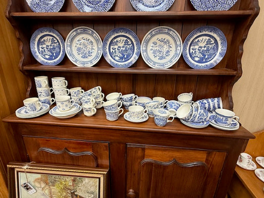 Crown Lynn and English China blue and white Cups and small plates