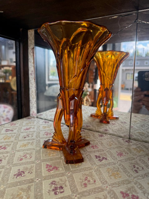 Art Deco 1930’s Czech Amber Glass Rocket Vase