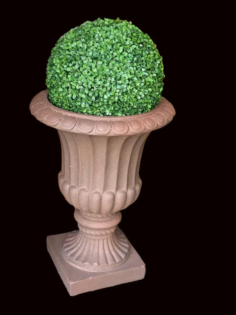 Brand new Le Forge A pair of Large Terracotta Brown Concrete Urns (green ball)