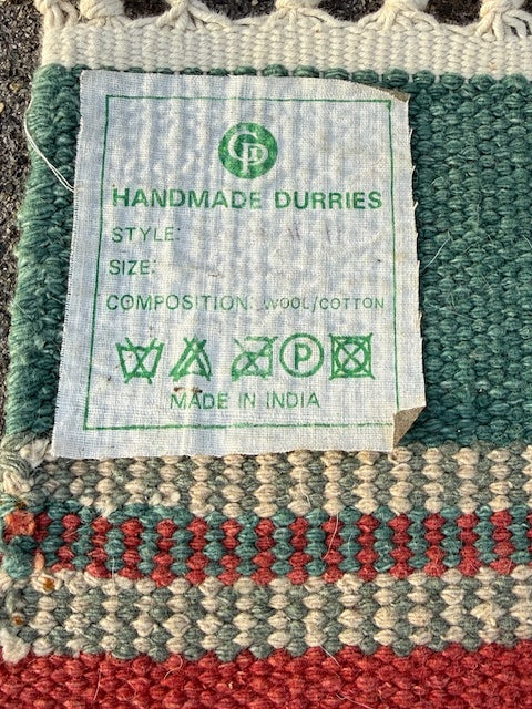 Large Handmade Durry Made in India of Wool and Cotton