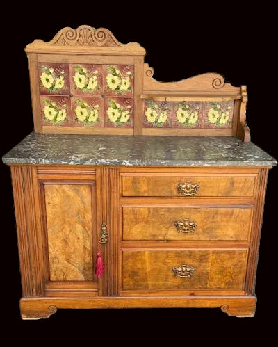 Gorgeous Antique Marble top Art Wash Stand Nouveau Tiles