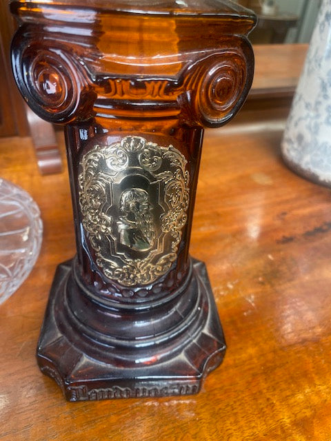 Vintage Amber Molded Glass Oil Lamp sculpted in the form of a classical Greek Ionic Column