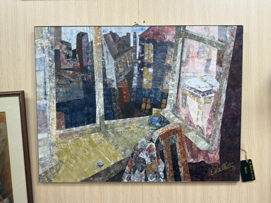 Large E Hallier 1994 Original Artwork -Abstract Cubist-style Painting