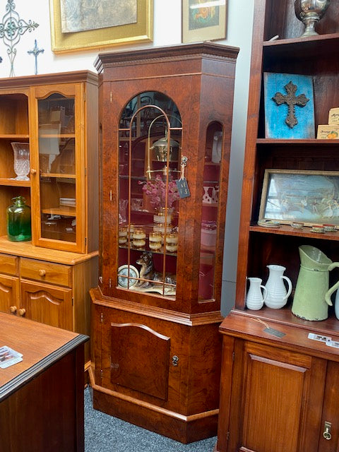 English Mahogany Inlaid Corner Display Cabinet