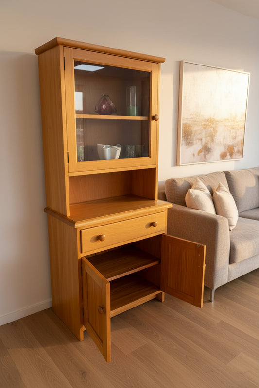 Quality Solid Rimu Sideboard with a Drawer and 2 Cupboard Shelf has Plate stands