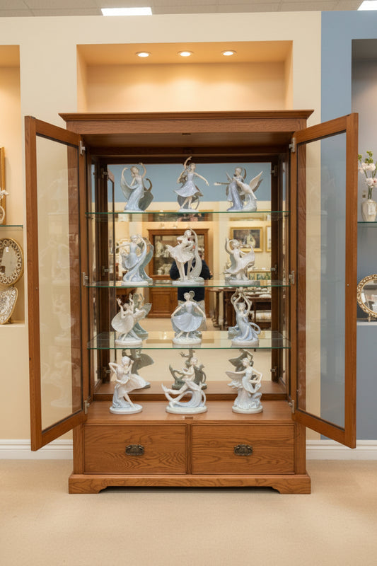 A Stunning Quality Custom-made oak Mirror back Display Cabinet with Drawers