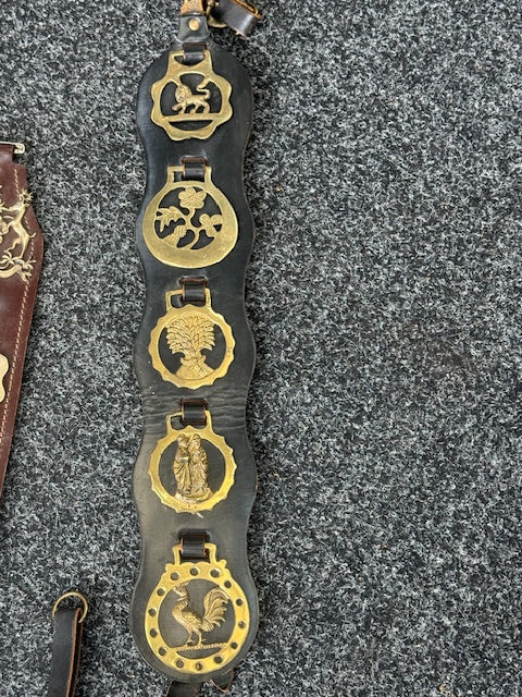 Bulk lot of Vintage Horse Brasses on leather
