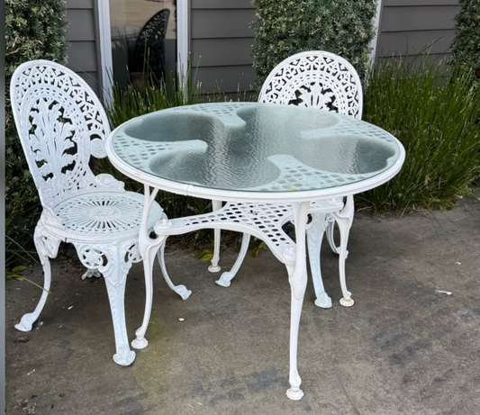 Cast Aluminum Table and 2 Enderslea Aluminium chairs