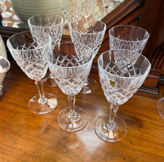 5x (Cristal d'Arques, France) Crystal Wine Goblet Glasses
