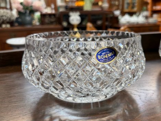 A Bohemia Clear Cut Crystal Bowl with Box
