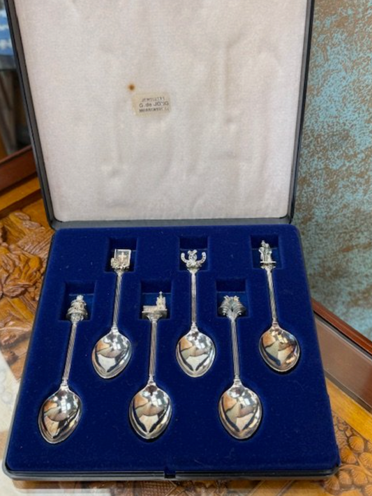 Vintage Box of 6 Silver Plate Collectors Spoons for Silver Jubilee in a boxed set