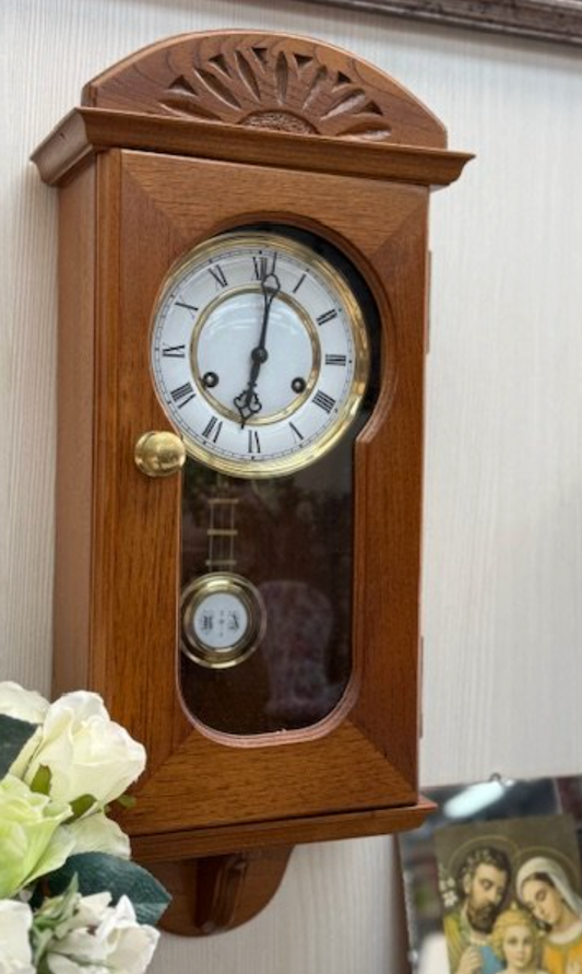 Handcrafted Chestnut Vienna Striking Chime Wall Clock With West German Pendulum & key