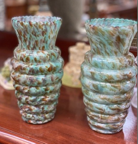 Mid Century Mottled Vases Bohemian / Czech Art Deco Spatter glass vase