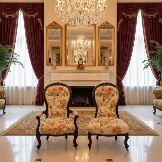 ANTIQUE Grandmother and Grandfather Chairs on Castors