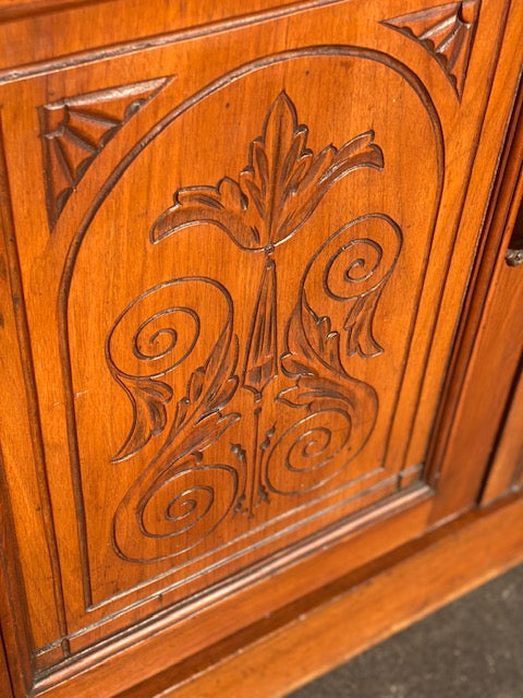 Antique Edwardian Carved Mahogany Chiffonier | Mirror Back | Brass Handles