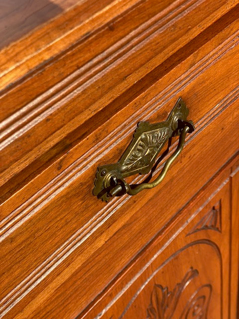 Antique Edwardian Carved Mahogany Chiffonier | Mirror Back | Brass Handles