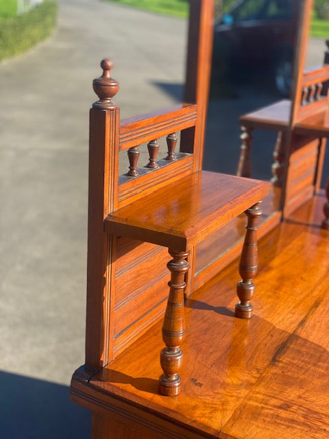 Antique Edwardian Carved Mahogany Chiffonier | Mirror Back | Brass Handles