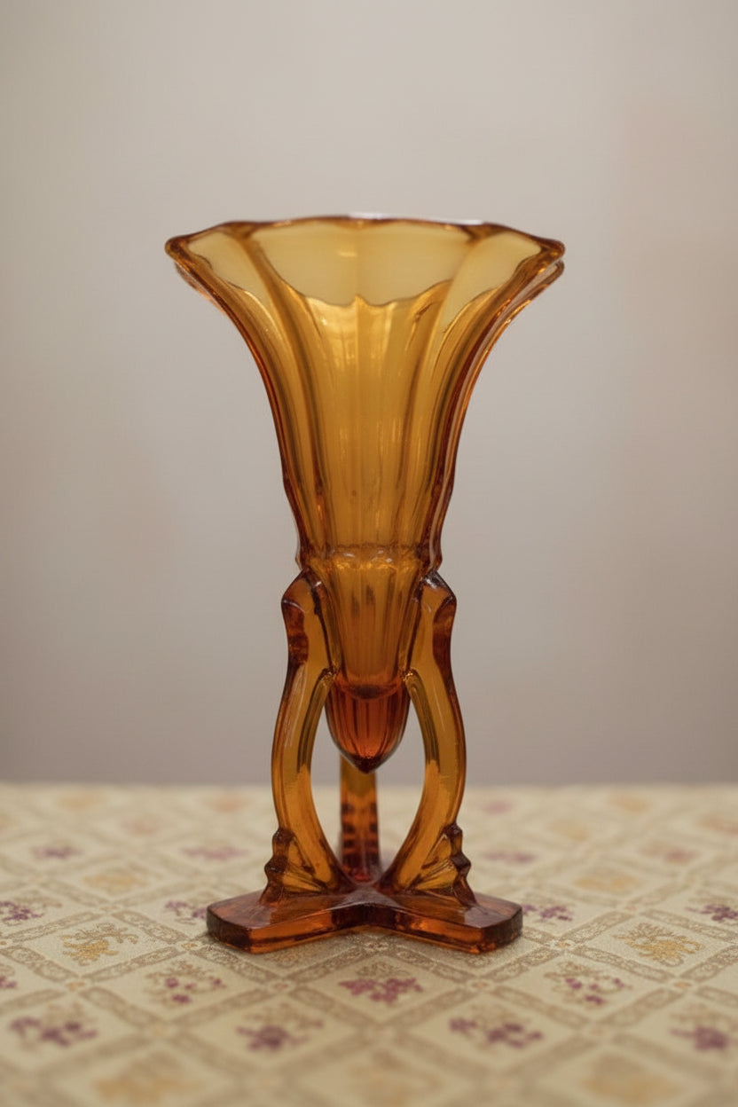 Art Deco 1930’s Czech Amber Glass Rocket Vase