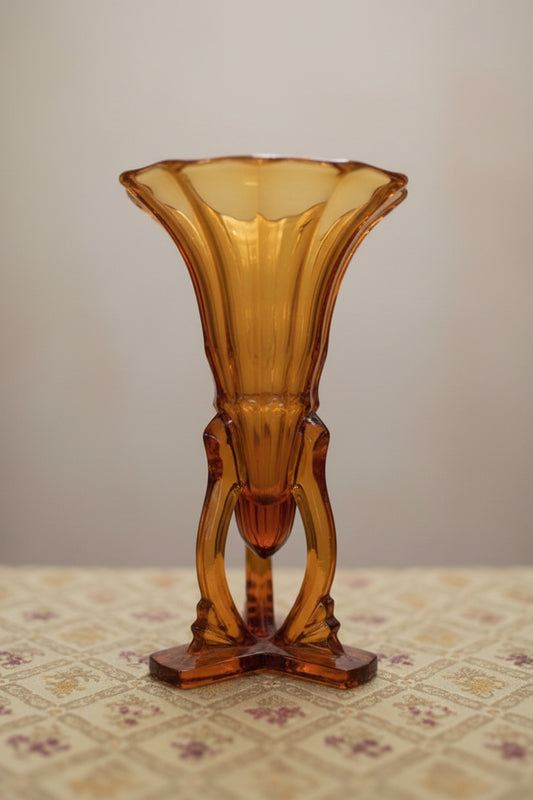 Art Deco 1930’s Czech Amber Glass Rocket Vase