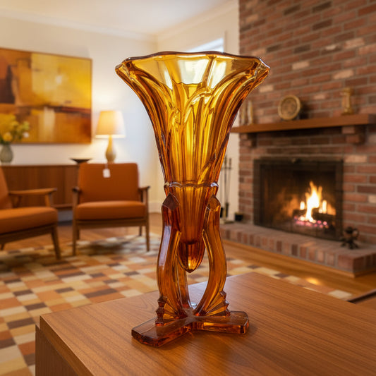 Art Deco 1930’s Czech Amber Glass Rocket Vase