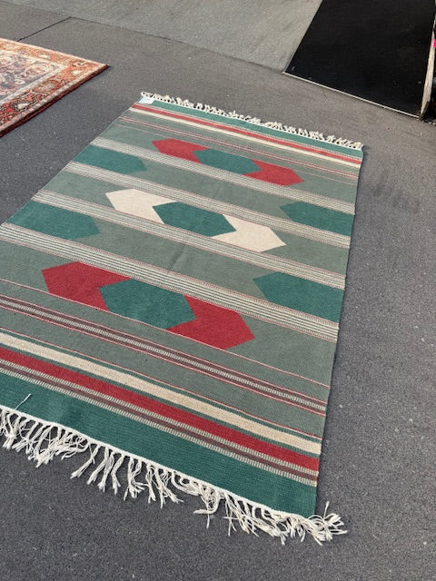 Large Handmade Durry Made in India of Wool and Cotton