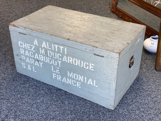 Large Vintage Wooden French Trunk, H45 W92 D50cm