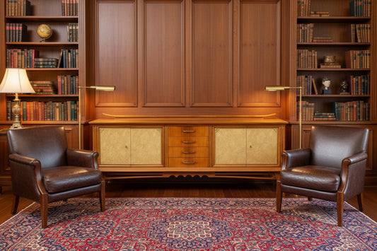 Huge Mid Century Roskamusselstein Dutch Oak 2.2m Sideboard, 4 Leather Lockable Doors