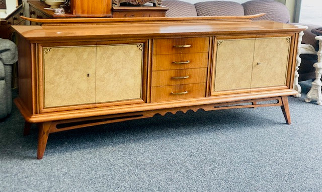 Huge Mid Century Roskamusselstein Dutch Oak 2.2m Sideboard, 4 Leather Lockable Doors