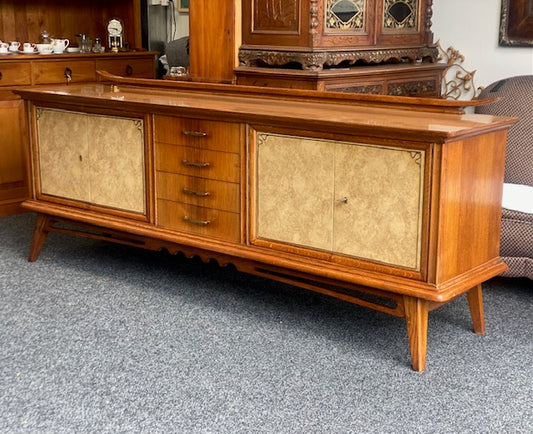 Huge Mid Century Roskamusselstein Dutch Oak 2.2m Sideboard, 4 Leather Lockable Doors