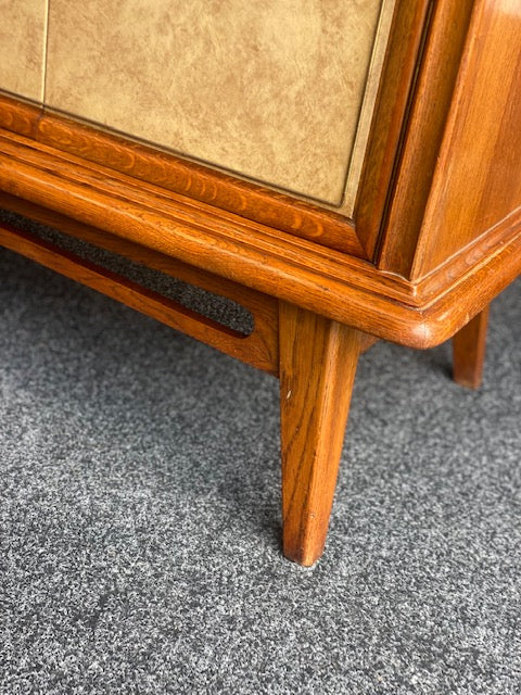 Huge Mid Century Roskamusselstein Dutch Oak 2.2m Sideboard, 4 Leather Lockable Doors