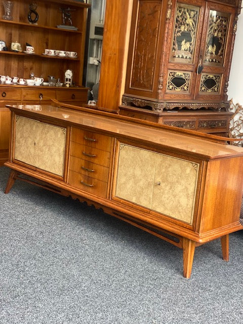 Huge Mid Century Roskamusselstein Dutch Oak 2.2m Sideboard, 4 Leather Lockable Doors
