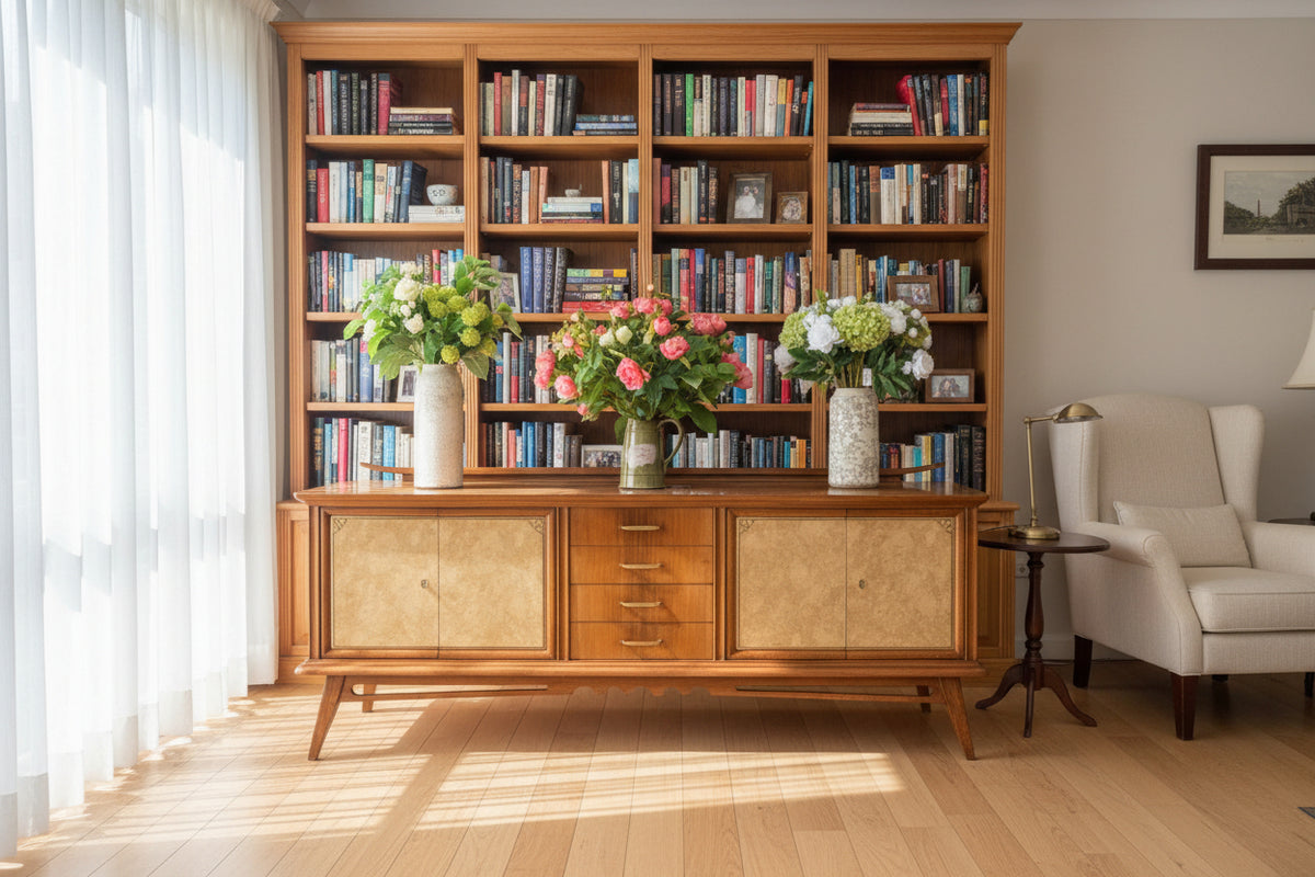 Huge Mid Century Roskamusselstein Dutch Oak 2.2m Sideboard, 4 Leather Lockable Doors