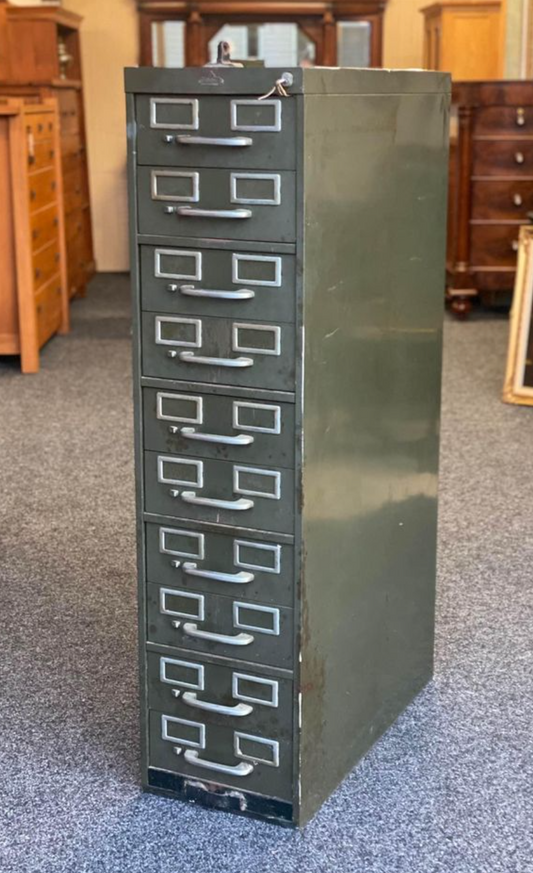 All Steel Super Cool Illinois USA Vintage Card index filing cabinet with key