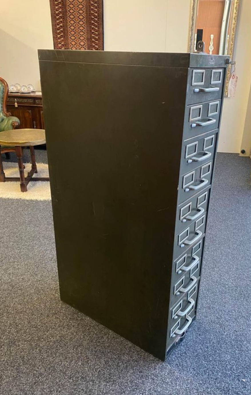 All Steel Super Cool Illinois USA Vintage Card index filing cabinet with key
