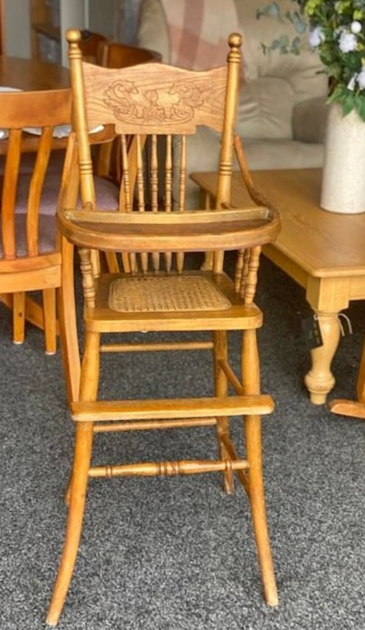 Sweet Antique Child's High Chair rattan and oak