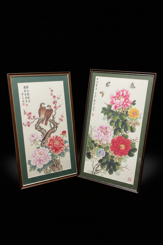A Gorgeous Pair of Large Chinese Silk Embroidery